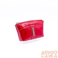   Amnisu piros gyűrt lakk egy cipzáras egyenes köves bőr kulcstartó e5009