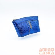   Amnisu metálkék egy cipzáras egyenes köves bőr kulcstartó e6018