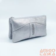   Amnisu ezüst velúr swarovski egyenesköves tripla cipzáras bőr pénztárca g1004