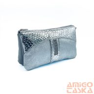   Amnisu ezüst márványmintás / fényes ezüst kígyómintás swarovski egyenesköves tripla cipzáras bőr pénztárca g1007-1009