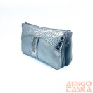 Amnisu ezüst márványmintás / fényes ezüst kígyómintás swarovski egyenesköves tripla cipzáras bőr pénztárca g1007-1009