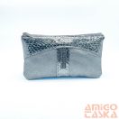 Amnisu ezüst márványmintás / fényes ezüst kígyómintás swarovski egyenesköves tripla cipzáras bőr pénztárca g1007-1009