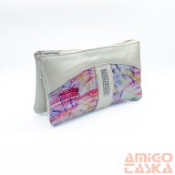   Amnisu ekrü / színes mintás swarovski egyenesköves tripla cipzáras bőr pénztárca g3001