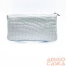 Amnisu fehér lakk krokkómintás / lila pöttyös swarovski egyenesköves tripla cipzáras bőr pénztárca g3013-4027