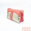 Amnisu korall / fényes arany swarovski egyenesköves tripla cipzáras bőr pénztárca g4019