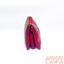 Amnisu piros gyűrt lakk / erezett swarovski egyenesköves tripla cipzáras bőr pénztárca g5009