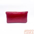 Amnisu piros gyűrt lakk / erezett swarovski egyenesköves tripla cipzáras bőr pénztárca g5009