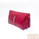 Amnisu piros gyűrt lakk / erezett swarovski egyenesköves tripla cipzáras bőr pénztárca g5009