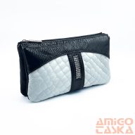   Amnisu fekete gyűrt lakk / erezett / fehér lakk krokkómintás swarovski egyenesköves tripla cipzáras bőr pénztárca g8007-3013