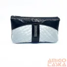 Amnisu fekete gyűrt lakk / erezett / fehér lakk krokkómintás swarovski egyenesköves tripla cipzáras bőr pénztárca g8007-3013