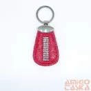Amnisu piros mintás ovális kellékes swarovski köves bőr kulcstartó h5016ok