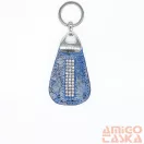 Amnisu kék virágmintás swarovski köves bőr kulcstartó h6017