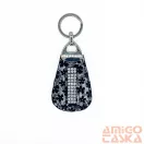 Amnisu ezüst / fekete virág mintás swarovski köves bőr kulcstartó h8029
