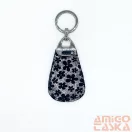 Amnisu ezüst / fekete virág mintás swarovski köves bőr kulcstartó h8029
