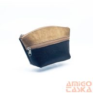   Amnisu fekete rücskös / sötét arany kettő cipzáras női bőr neszeszer i8021