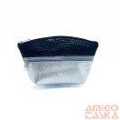 Amnisu fekete lakk kígyómintás / ezüst kettő cipzáras női bőr neszeszer i8023