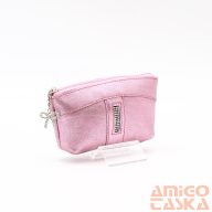   Amnisu metál rózsaszín egy cipzáras egyenes köves bőr kulcstartó e4001