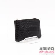   Amnisu fekete krokkómintás egy cipzáras bőr kulcstartó a8008