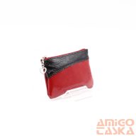   Amnisu bordó lakk / fekete gyűrt lakk ívelt egy cipzáras bőr kulcstartó c5004