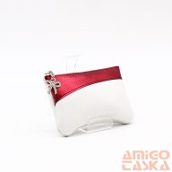   Amnisu fehér / metál bordó ívelt egy cipzáras bőr kulcstartó c3002