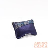   Amnisu metál sötétkék / kígyómintás ívelt egy cipzáras bőr kulcstartó c6012