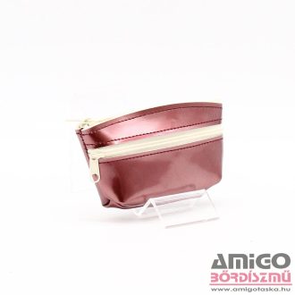   Amnisu fényes rosegold / bézs kettő cipzáras bőr kulcstartó