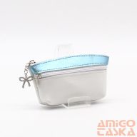   Amnisu fehér / metálkék kettő cipzáras bőr kulcstartó b3002