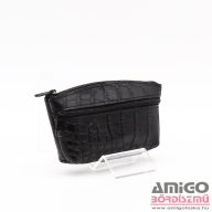   Amnisu fekete krokkómintás kettő cipzáras bőr kulcstartó b8008