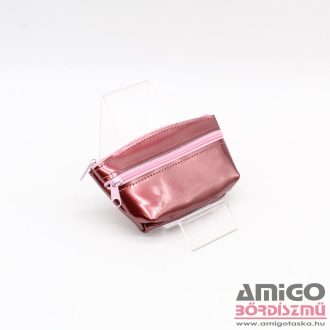 Amnisu fényes rosegold kettő cipzáras bőr kulcstartó
