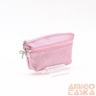   Amnisu metál rózsaszín kettő cipzáras bőr kulcstartó b4001