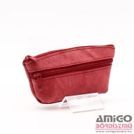 Amnisu piros gyűrt kettő cipzáras bőr kulcstartó b5011