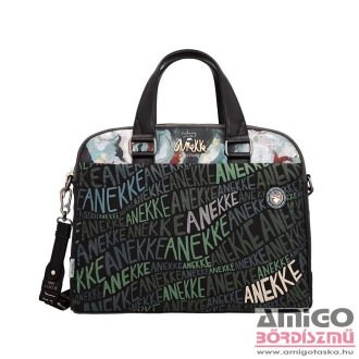  Anekke voice fekete / zöld színesmintás / irásos elől zsebes textil / műbőr kézi / váll / irattartó / laptoptáska 35876-101