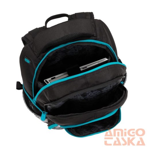 Bagmaster fekete / kék mintás textil hátizsák digital20b
