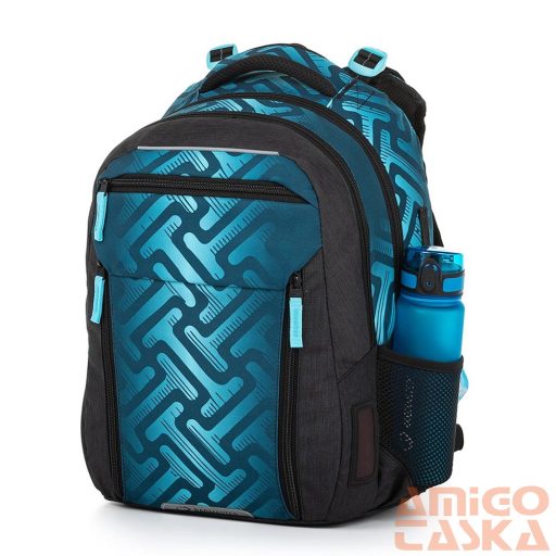 Bagmaster kék mintás / fekete textil hátizsák porto22c