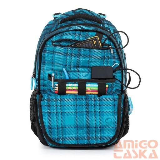 Bagmaster kék mintás / fekete textil hátizsák porto22c