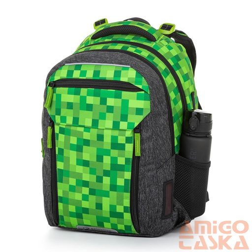 Bagmaster zöld mintás / sötétszürke textil hátizsák porto23b