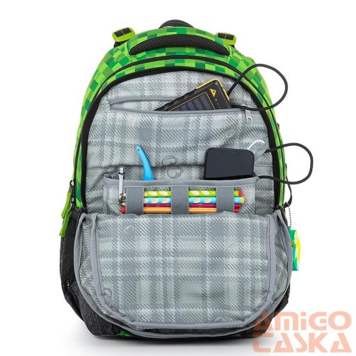 Bagmaster zöld mintás / sötétszürke textil hátizsák porto23b