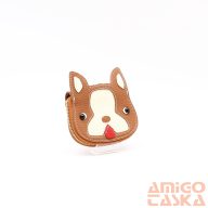   Bőr csaubarna erezett körbecipzáras kutyás kártyatartó 6510