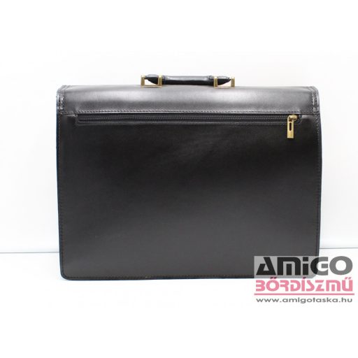 Maxmoda fekete három rekeszes elöl két lapos zsebes dupla varrásos bőr aktatáska