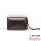 Bőr sötétbarna / réz csatos duplán varrott férfi autóstáska