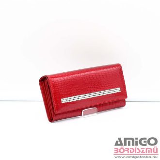   Bőr piros lakk / krokkómintás / swarovski köves belül patentos nagy női pénztárca l829005