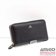   Bőr fekete lakk / krokkómintás körbe cipzáras nagy női pénztárca l829007