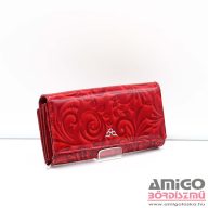   Bőr piros / csillámos lakk / indamintás hátul lehjtós nagy női bőr pénztárca x-050