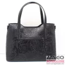 Bőr fekete / virágmintás fémrátétes nagy női kézi / válltáska