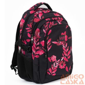   Budmil fekete / pink virágmintás textil hátizsák 10110149/s89
