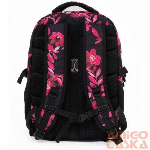 Budmil fekete / pink virágmintás textil hátizsák 10110149/s89