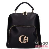   Chiara fekete elöl zsebes rostbőr női kézi / váll / hátitáska e658-bis pola