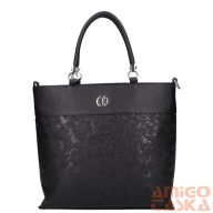   Chiara fekete erezett / virágmintás rostbőr női kézi / válltáska k708 salamank