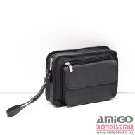   Darabbőr fekete elöl ráhajtós 3 cipzáras közepes autóstáska 0118-0029