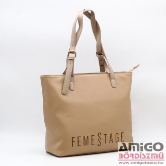   Femestage bézs / sötétbézs erezett nagy női rostbőr válltáska bag0800-015